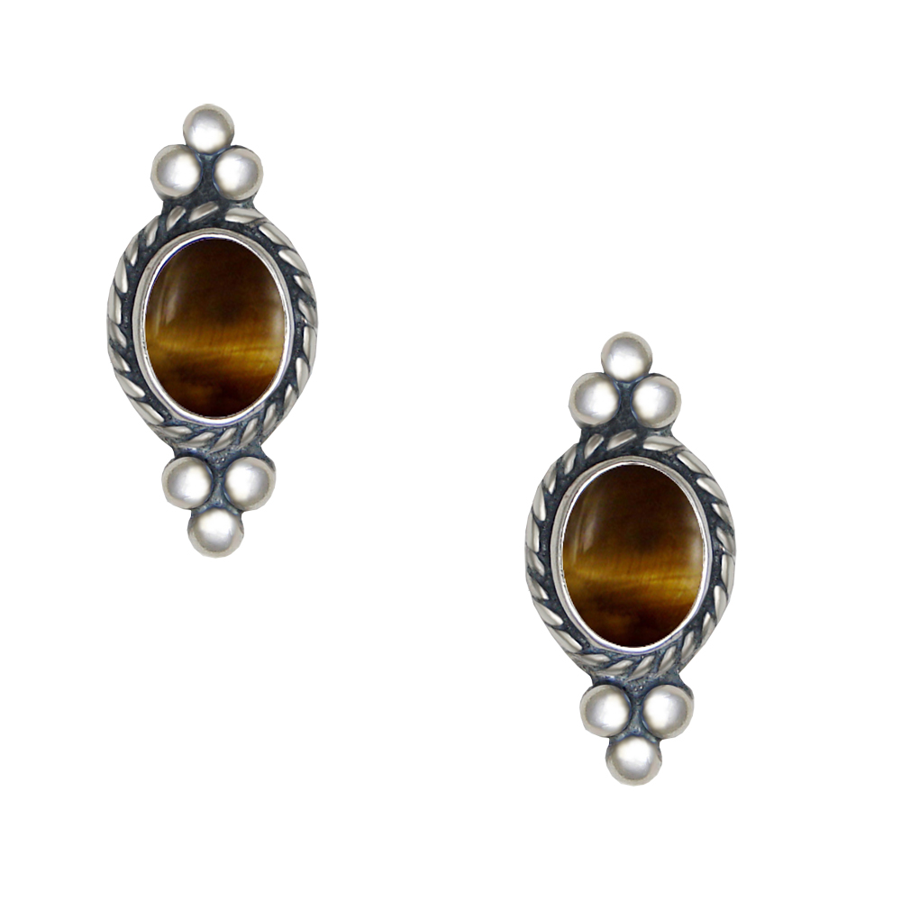 Sterling Silver Tiger Eye Post Stud Earrings